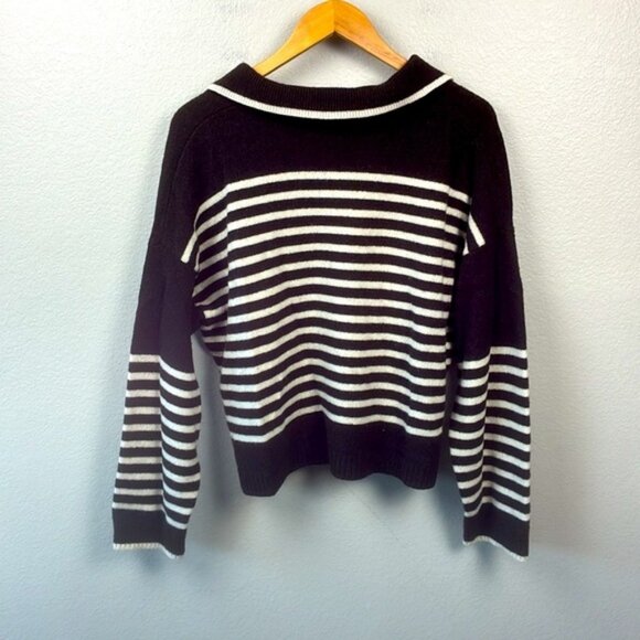 Madewell Cashmere Wool Sweater Brown Stripe Polo Collar Oversized S - Picture 6 of 8